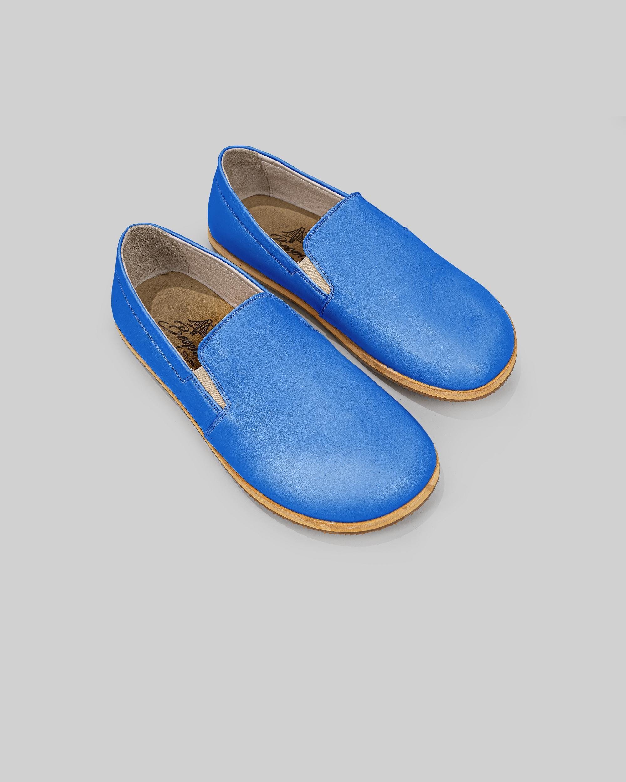 HA & OR Handmade Blue Leather Barefoot Shoes Mens 13 Minimalist Wide Toe Casual Handmade Leather Men main image 3