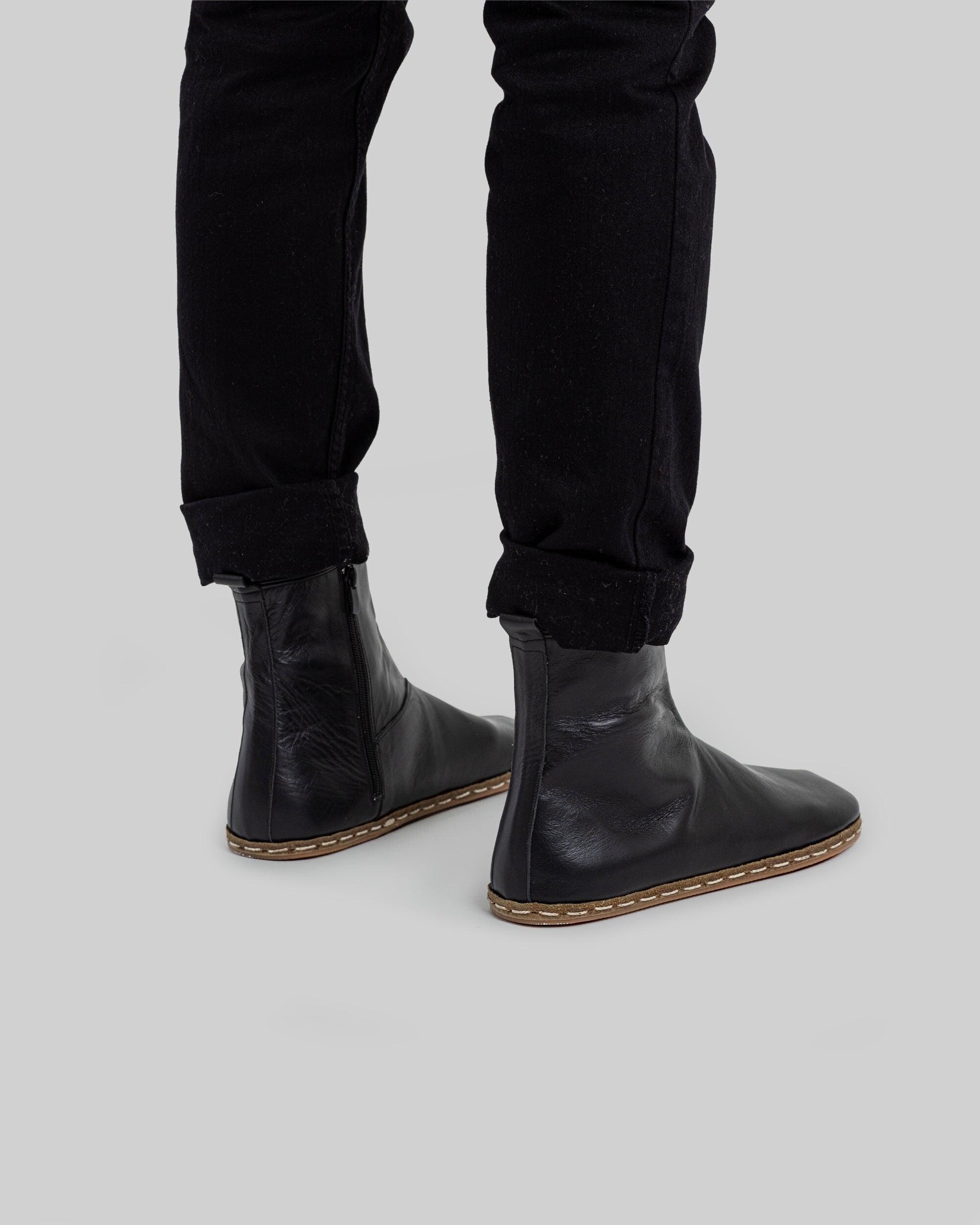 Zero Drop Barefoot Boots Mens Chelsea, Blue Leather Upper, Wide Toe Box ...