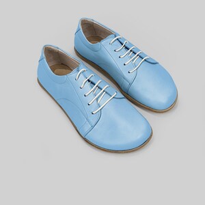 Barefoot Leather Sneakers: Wide Toe Box, Baby Blue - Flexible Sole