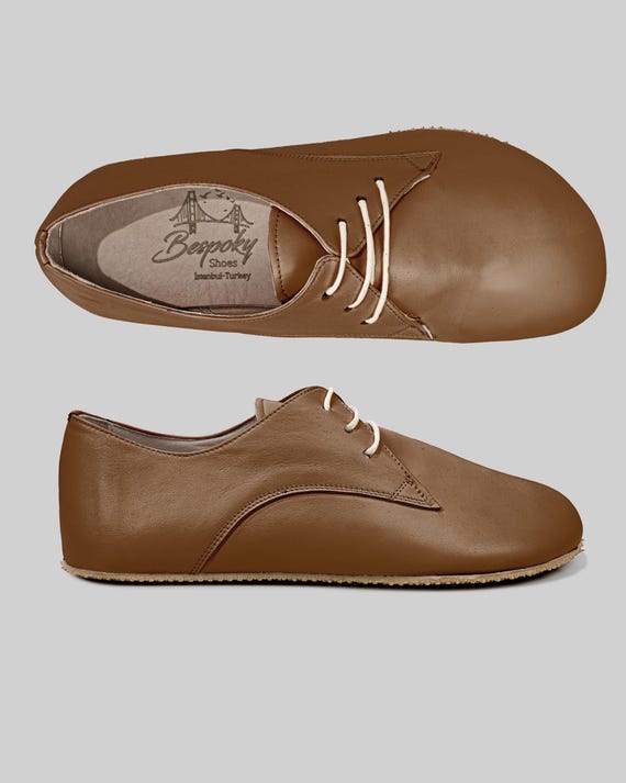 MEN Tan Smooth Handmade Oxford Barefoot Shoes, Zero Drop, Slip-on
