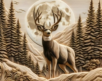 Mule Deer Under the Moon