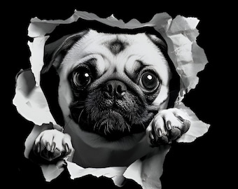 Pug coming through the wall 3D STL file for CNC