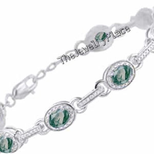 Moss Agate Gemstone Bracelet For Women Unique Tennis Bracelet 925 Silver Bracelet Green Stone Bracelet Women Wedding Bracelet Gift For Her