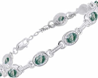 Moss Agate Gemstone Bracelet For Women Unique Tennis Bracelet 925 Silver Bracelet Green Stone Bracelet Women Wedding Bracelet Gift For Her