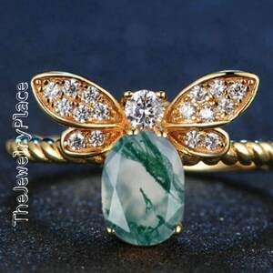 Oval Green Moss Agate Ring Moss Agate Women Ring Gemstone Jewelry Ring Natural Agate Ring- Promise Ring Anniversary Gift for Her