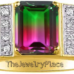 Bague Tourmaline Pastèque Hommes Tourmaline Doublet Bague Quartz Bague Plaqué Or 14k Octobre Bague Pierre de Naissance Bague Promise