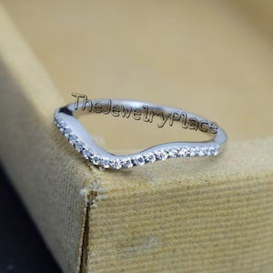 Cz Curved Ring Band, Matching Stackable Band, 925 Sterling Silver, Curved Ring Enhancer, Cubic Zirconia Dainty Band