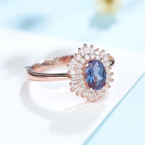 Oval Cut Alexandrite Ring - Teal Purple Gemstone - Sterling Silver- Engagement Ring - June Birthstone - Anniversary - Gift for Her