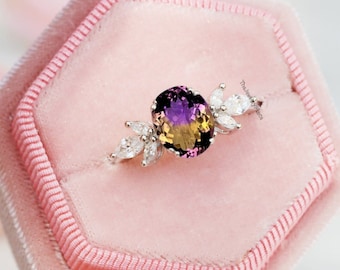 Ring Ametrine, Women's Ametrine Ring, Ametrine Doublet Quartz Ring, 925 Sterling Silver Engagement Ring, Promise Ring
