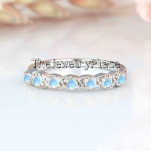 Band Rainbow Moonstone\ 925 Sterling Silver\ Cluster Band\ June Birthstone\ Half Eternity Band\ Dainty Handmade Band\ Gift For Her