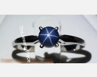 Vintage Blue Star Sapphire Ring, Lindy Star Sapphire, Handmade Ring, 6 Rays Star Sapphire, 925 Sterling Silver, Star Gemstone, Gift For Her