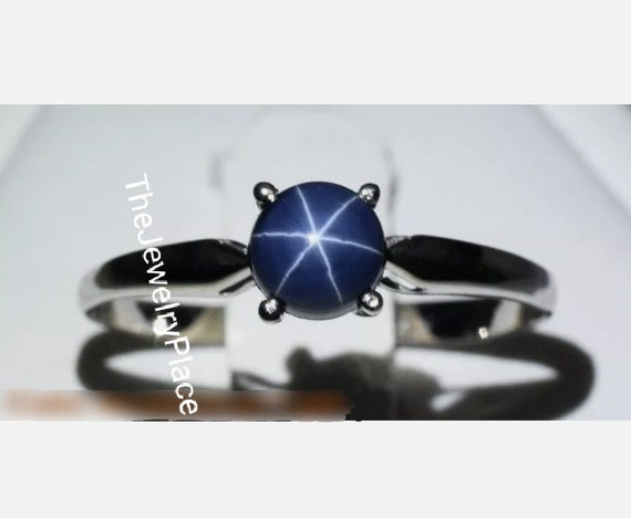 Bague En Argent Sterling 925 Avec Saphir étoile Bleu - Taille Ovale 7x5mm, Style Art Déco - Faite Main En Inde