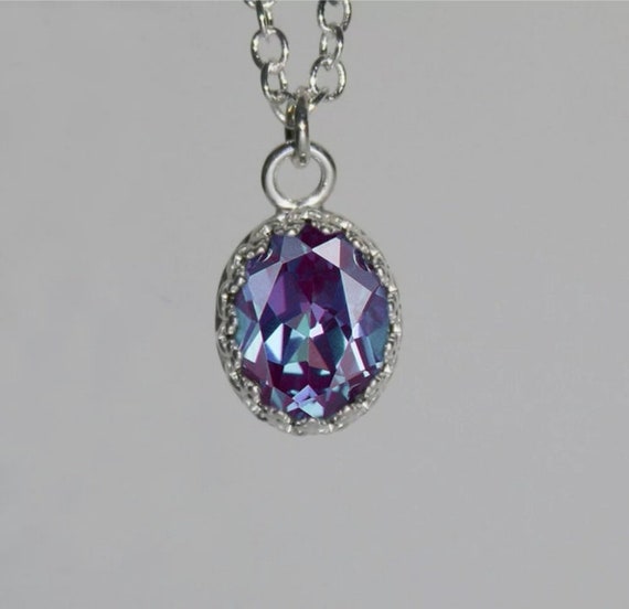 Vintage Alexandrite Necklace Sterling Silver / 925 Silver Oval Cut Alexandrite Pendant for Women's