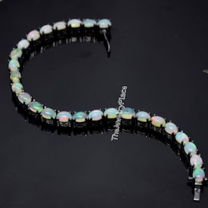 Dainty Fire Opal Tennis Bracelet, Oxidized 925 Sterling Silver Bracelet, Ethiopian Opal, Tennis Bracelet