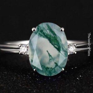 Natural Moss Agate Oval Cut Gemstone Handmade Ring 925 Sterling Silver Ring For Women Engagement Ring Birthstone Ring Gifts For Her