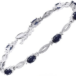 Solid Silver Sandstone Bracelet, Tennis Bracelet, Handmade Bracelet, Blue Sandstone Bracelet, Valentines Day Gift, Gift For Her