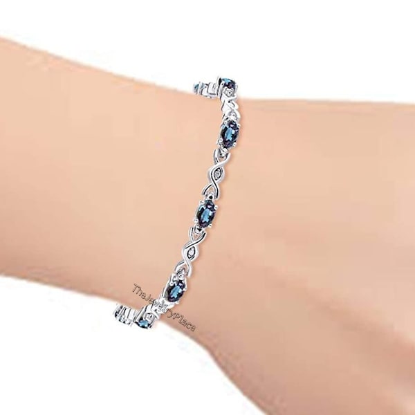 Solid Silver Alexandrite Bracelet-Color Changing Gemstone-925 Sterling Silver Bracelet-Colors Changing Bracelet-June Birthstone Bracelet.