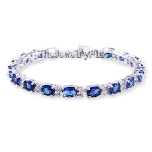 Vinatge Blue Sapphire Bracelet in 925 Sterling Silver/ Blue Sapphire Tennis Bracelet for Women