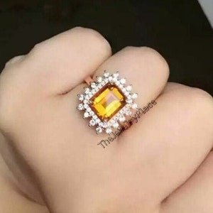 Emerald Cut Topaz Ring-November Birthstone Yellow Topaz Ring-Natural Golden Topaz Ring-Golden TOPAZ Jewelry-Vintage Ring-TOPAZ Ring