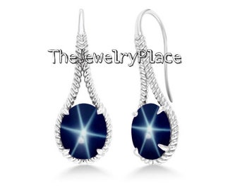 Genuine Lindy Blue Star Earrings for Bride Blue Star Earrings in 925 Sterling Silver Oval Star Sapphire Earrings