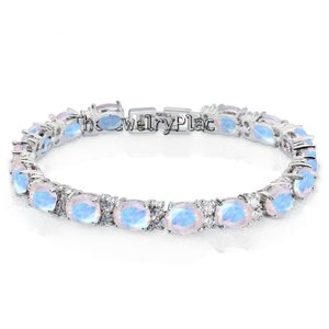 Tennis Rainbow Moonstone Bracelet, 925 Sterling Silver, Bolo Bracelet, June Birthstone, Blue Fire Gemstone, Gift For Her, Wedding Bracelet