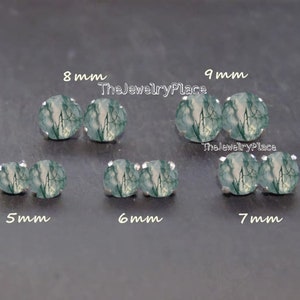 Round Cut Moss Agate Earring, Dainty Moss Agate Earring, Stud Earring, Women Earring, Moss Agate Stud, Anniversary Gift For Her