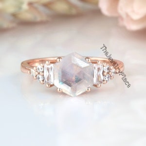 Women Moonstone Ring, Art Deco, 18k Rose Gold Plated , Vintage Inspired, Engagement Ring, Promise Ring, Birthday, Anniversary Gift for Her