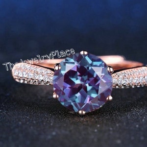 Vintage Alexandrite Ring, Wedding Alexandrite Ring, Lab Created Alexandrite Ring, Color Changing Stone Ring, 14k Rose Gold Plated