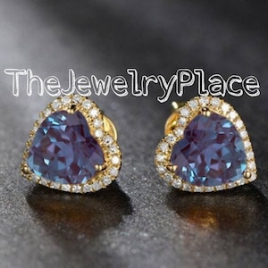 Alexandrite Studs Earrings in 14k Gold Plated- Lab Alexandite Stud Earrings- Alexandrite Earrings For Women- Color Changing Gemstone