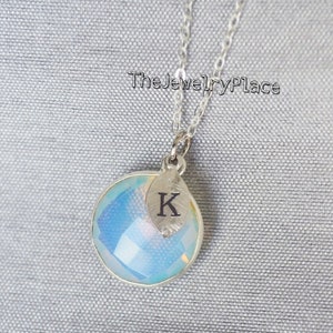 Collar de cristal de OPALITE, Collar de piedra de nacimiento de octubre, Collar personalizado redondo de plata esterlina, Regalo de dama de honor, Collar de mamá