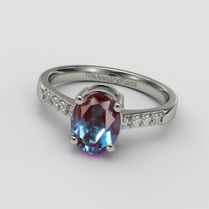 Alexandrite Anniversary Ring, Color Changing Gemstone Ring, Dainty Wedding Ring, Silver Alexandrite Ring, Oval Cut Ring, Solitaire Ring