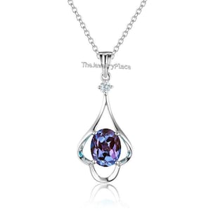 Oval Cut Alexandrite Necklace For Women- Color Changing Gemstone Pendant- Alexandrite Pendant in 925 Sterling Silver- Alexandite Pendant