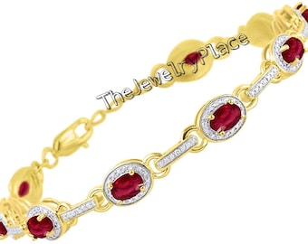 Ruby Bracelet, 925 Sterling Silver, Tennis Bracelet, Silver Jewelry, Oval Cut Gemstone, Ruby Jewelry, Wedding Bracelet, Gift For Her