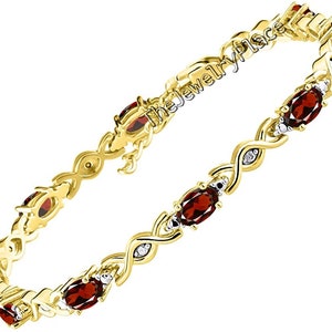 Tennis Garnet Bracelet, 24k Gold Plated, Garnet Jewelry, January Bracelet, Red Garnet Gemstone Bracelet, Wedding Jewelry