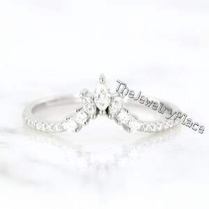 Cz Curved Ring Band, Matching Stackable Band, 925 Sterling Silver, Curved Ring Enhancer, Marquise Cubic Zirconia Dainty Band