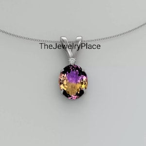 Natural Ametrine Necklace, Oval Cut Ametrine Pendant,Ametrine Wedding Necklace, 925 Sterling Silver Bio Stone Necklace Pendant