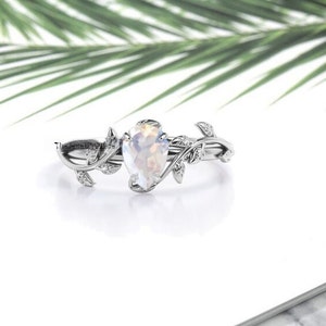 Vintage Pear Moonstone Ring - White Gemstone -Engagement Ring - June stone - Rainbow Moonstone Ring - Unique Engagement Ring
