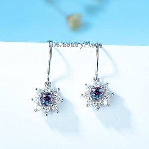 Drop Alexandrite Earrings, Drop Earrings, 925 Sterling Silver,Color Changing Gemstone,Dainty Alexandrite Earrings