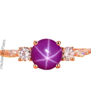Beautiful Vintage Star Ruby Ring Sterling Silver / Pink Lindy Star Sapphire Ring Women 14k Rose Gold Vermeil Ring