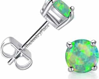 Fire Opal Earrings, Opal Stud Earrings, Kiwi Green Opal Stud Earrings, Green Opal Earrings ,Stud Earrings ,Opal Stud Earrings