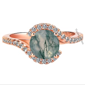 Natural Moss Agate Ring-Round Shaped-Agate Ring-Silver Ring -Stackable Ring-Promise Ring-Anniversary Ring for Women
