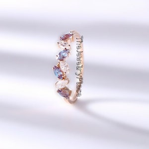Unqiue Alexandrite Ring Band Alexandrite Wedding Band Aniversary Band 14k Rose Gold Eternity Band Stacking Ring Marquise Alexandrite Band