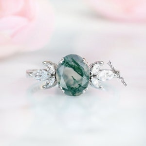 Natural Moss Agate Oval cut Gemstone Ring Handmade 925 Sterling Silver Ring Women Engagement Ring Birthstone Ring Gifts For Her