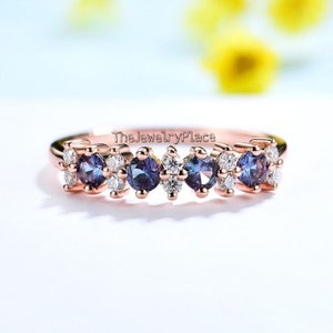 Alexandrite Stacking Matching Band Alexandrite 24k Rose Gold Plated Women Band Bridal Wedding Promise Ring Band Anniversary gift