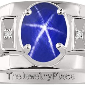 Genuine Lindy Blue Star Rings for Mens Blue Star Rings in 925 Sterling Silver Oval Star Sapphire Rings
