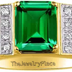 Lab Emerald Ring, May Birthstone, Men Emerald Ring, Emerald Cut, 14k Gold Plated, Engagement Ring