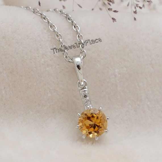 Pendentif En Argent Sterling 925 Avec Topaze Jaune Naturelle