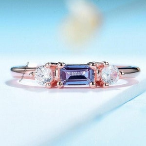 Vintage Alexandrite Ring- 24K Rose Gold Vermeil Ring- Emerald Cut Alexandrite Engagement Ring- Promise Ring- June Birthstone- Gift For Her