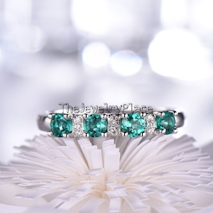 Eternity Band, 4MM Emerald Wedding Ring, 925 Sterling Silver Ring, Half Eternity Emerald Band, Wedding Band, Stacking Promise Ring
