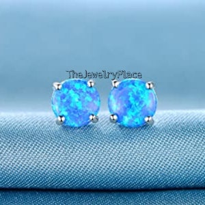 Pacific Blue Opal Earrings in 925 Sterling Silver- Lab Opal Stud Earrings- Multi Fire Opal Earrings for Women